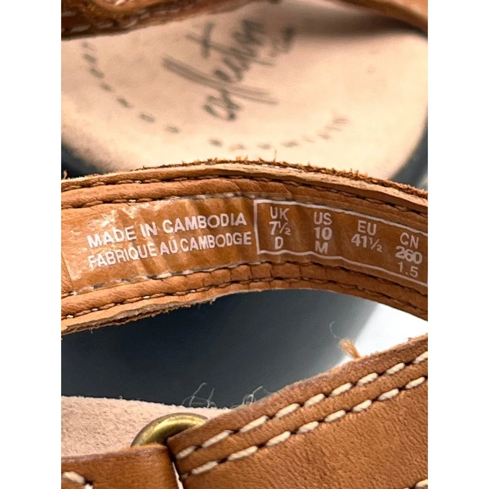 Clarks Delana Curve Women Sz 10M Tan Leather Strappy Wedge Sandals Comfort